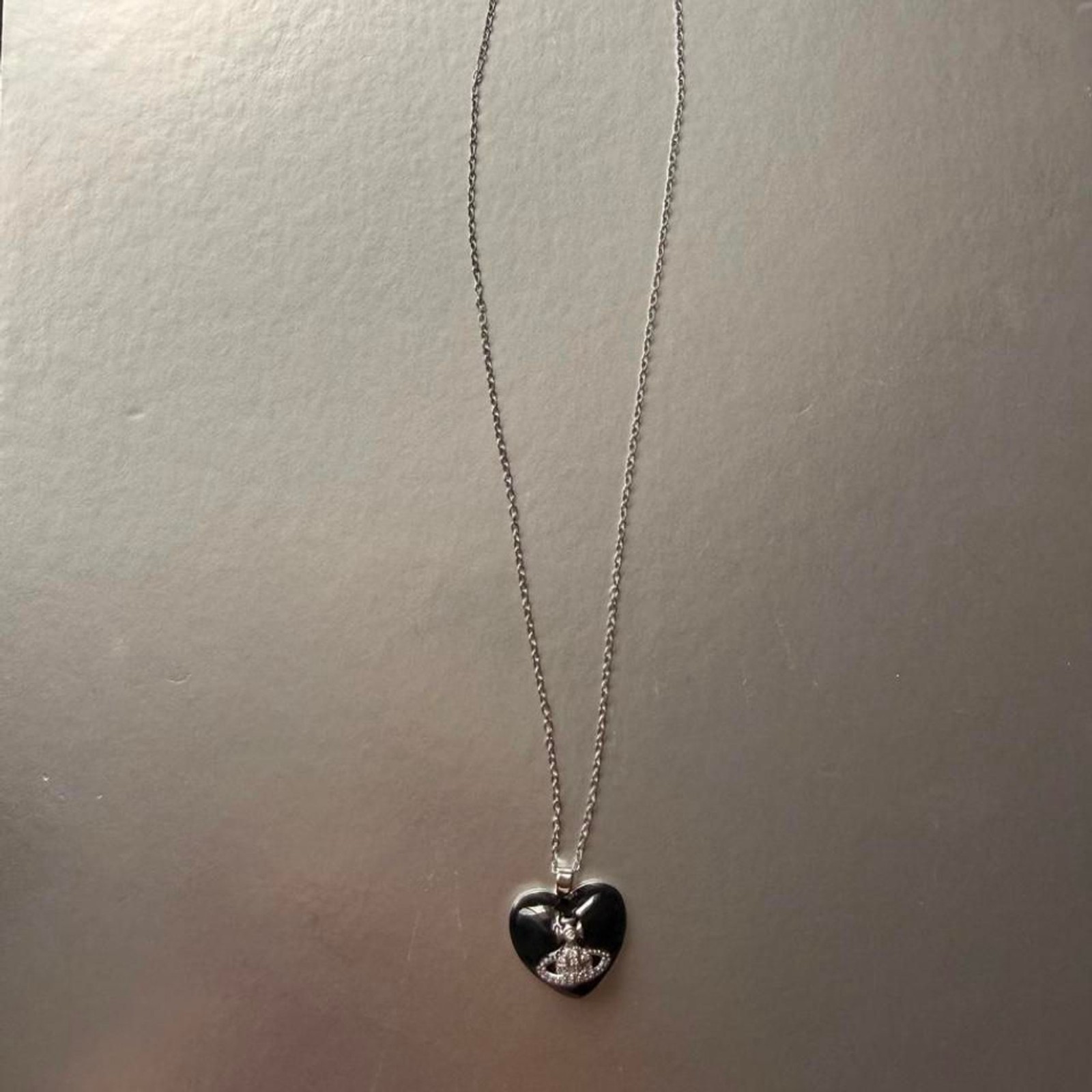 Black Heart Saturn CZ Pendant Stainless Steel Necklace