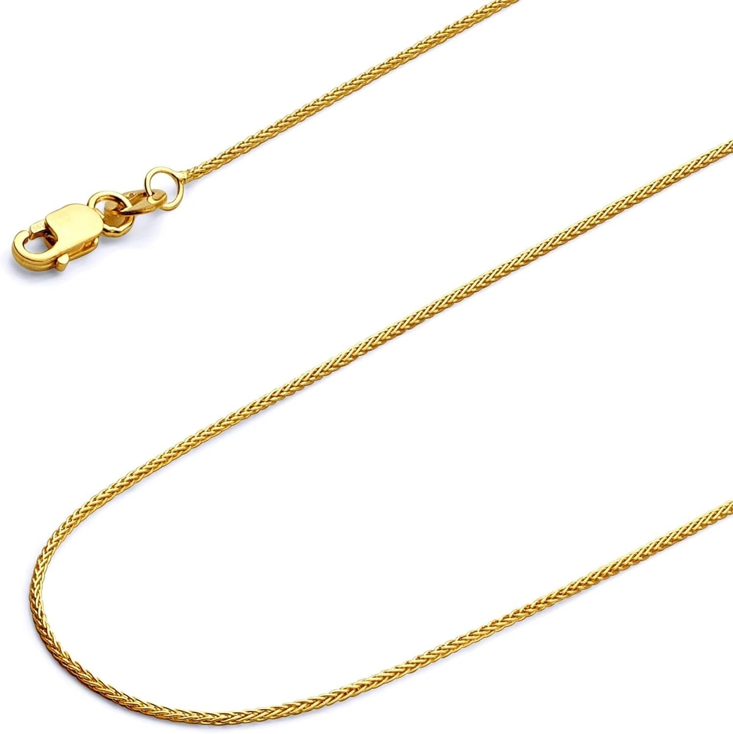 Luxurious 14k Gold Wheat Chain Necklace, 16 Inches – Multiple Widths Available