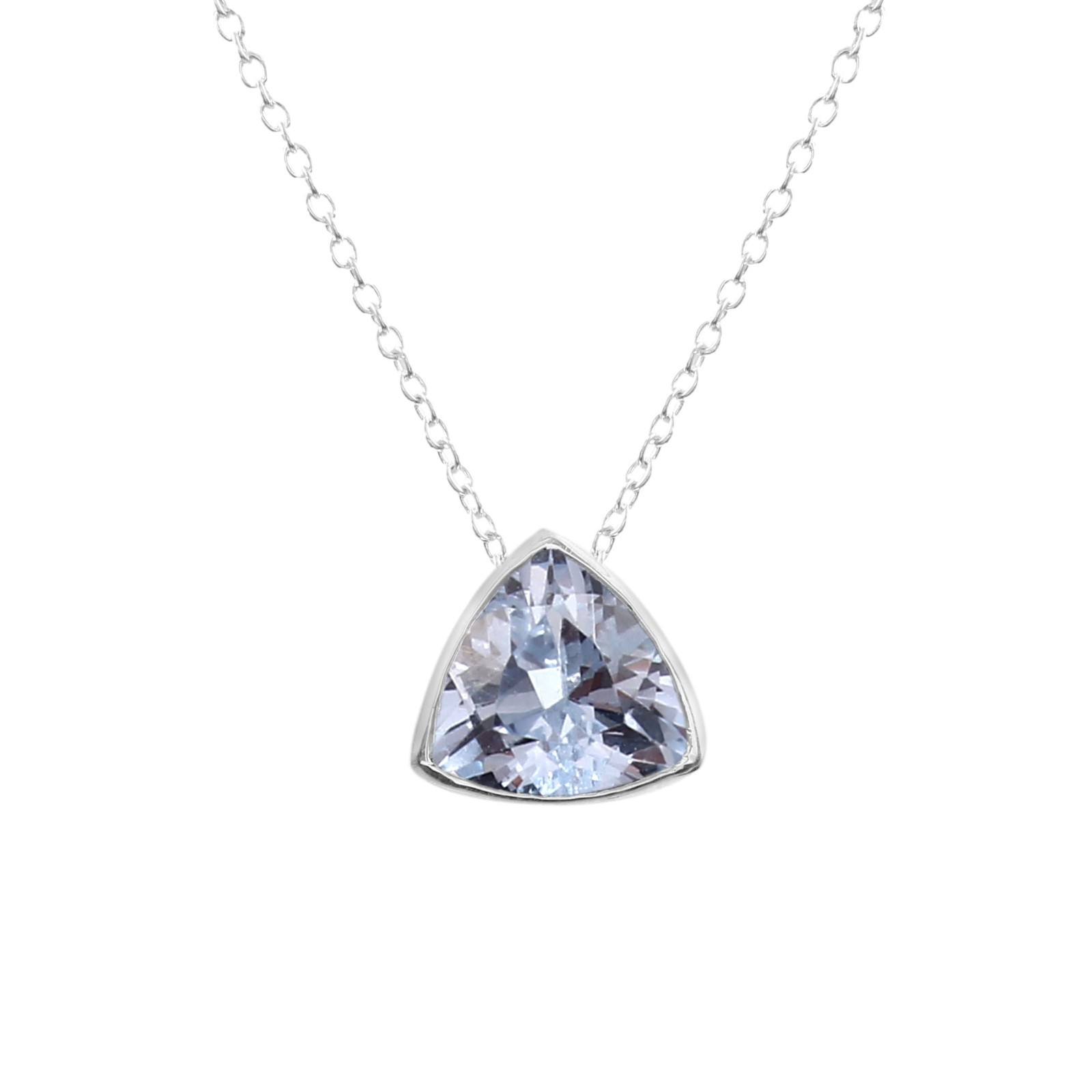 AAA Aquamarine Pendant 925 Sterling Silver Necklace Birthday Gift Trillion 10 MM