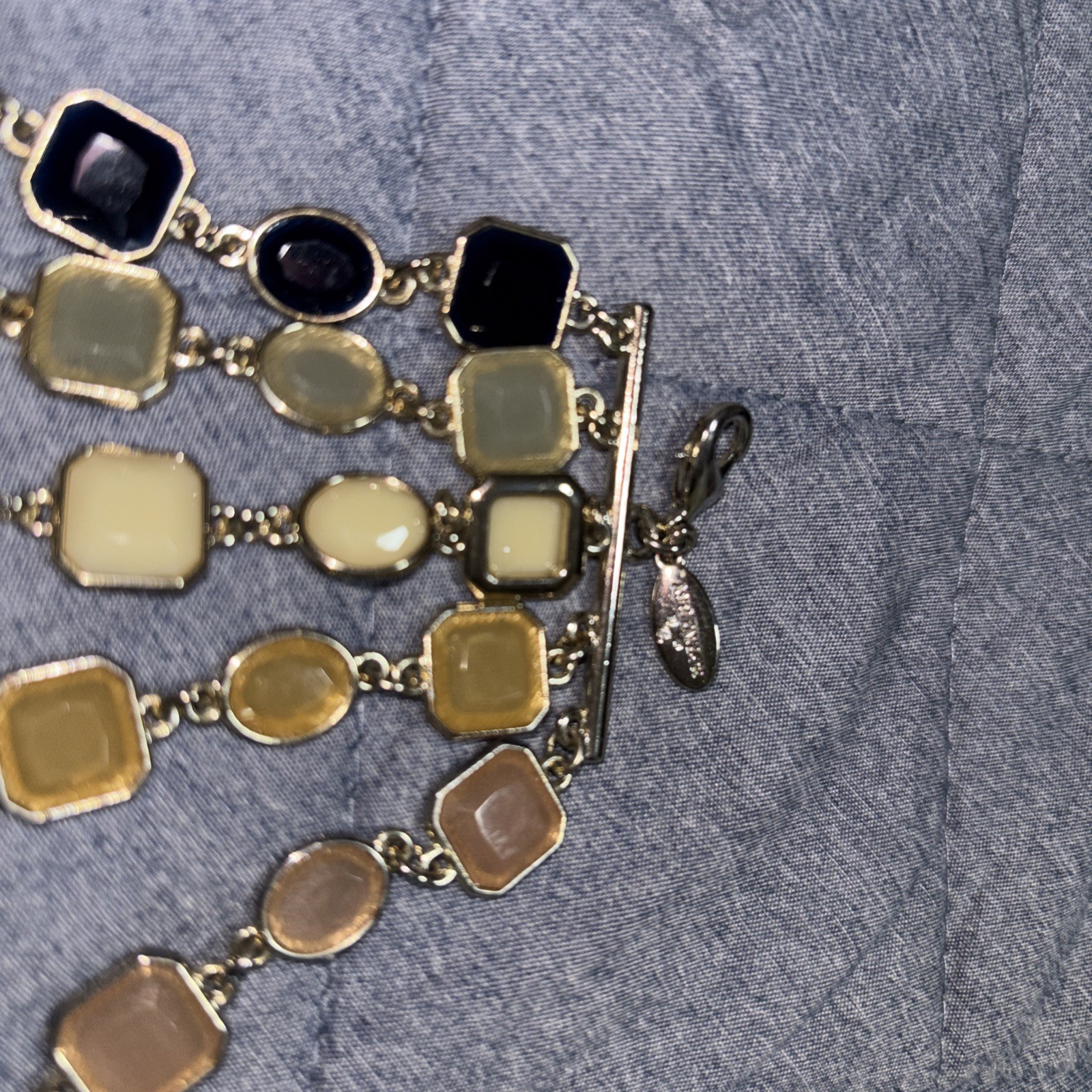 Anne Taylor Statement Necklace – 5-Strand Layered Geometric Enamel – 15in