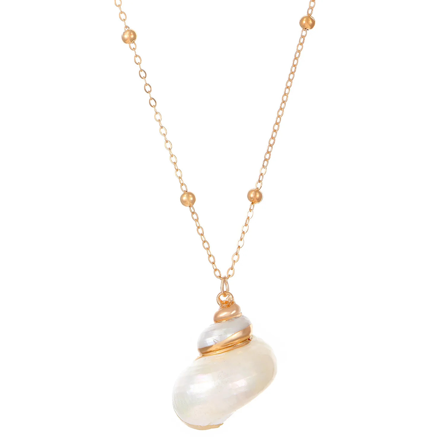 Retro Fashion Beach Shells Gold Color Border Pendant Stereo Conch Necklace for W