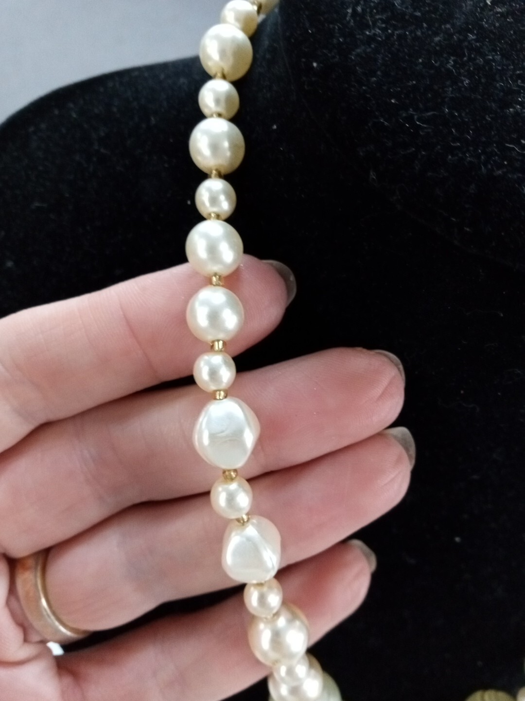 Beautiful Strand Of Faux Pearls With Gold Accents & Toggle Clasp