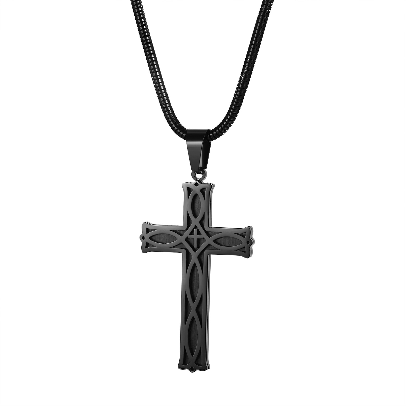 Mens Boys Celtic Knot Cross Crucifix Stainless Steel Pendant Necklace Chain 22in