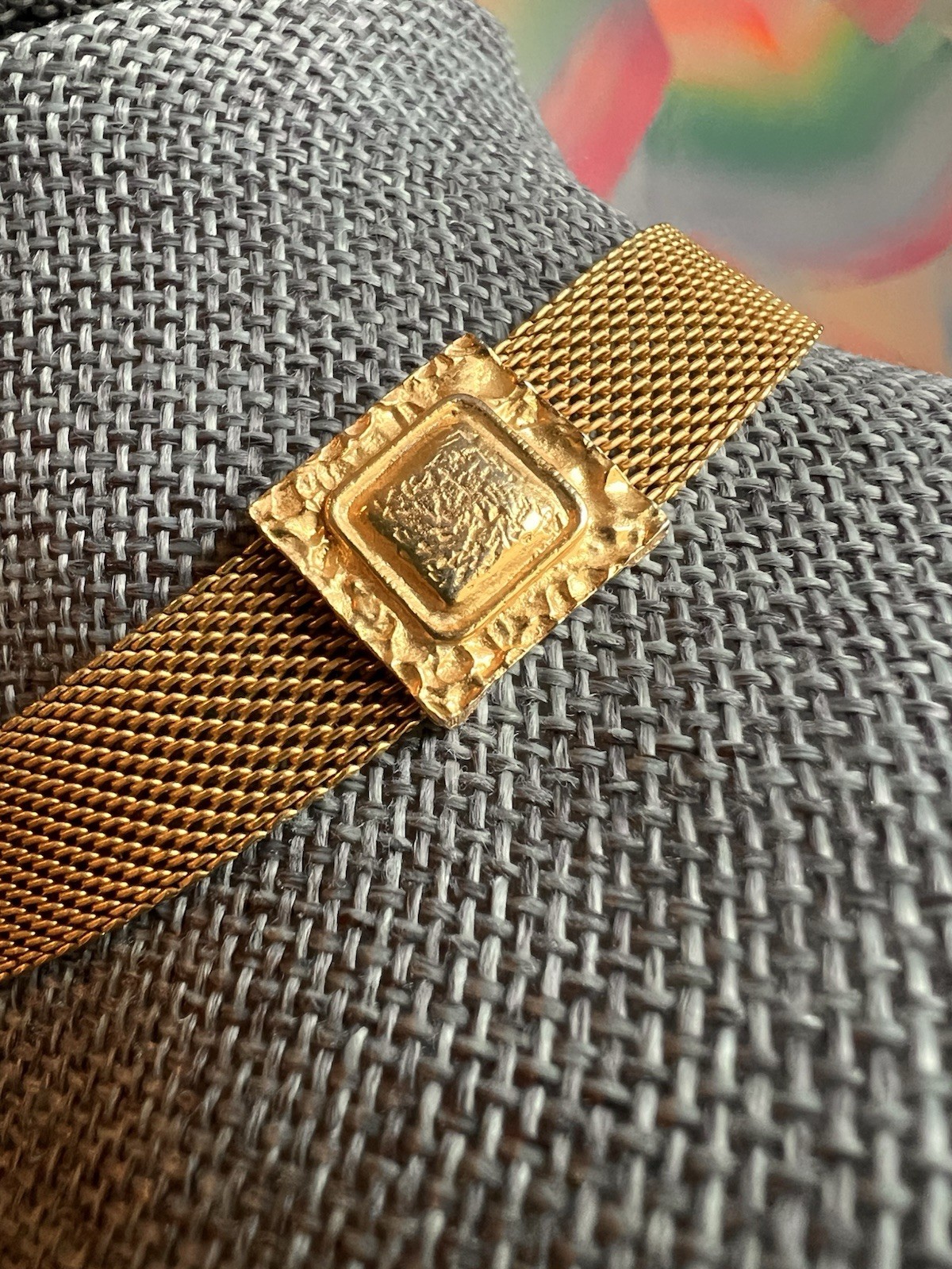 Florenza Gold Tone Mesh Choker Necklace Adjustable 12.5-16” Rare Piece! H4