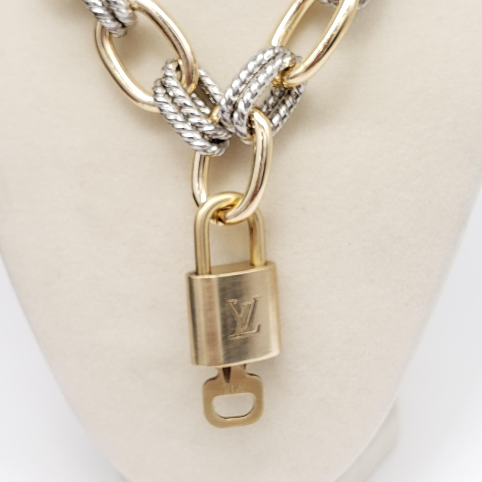 Authentic Louis Vuitton Gold Padlock w/ Unbranded Fashion Geometry Necklace