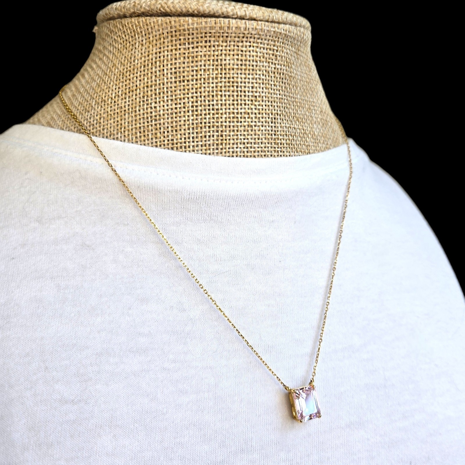 Gold Cake 925 Sterling Silver Pink CZ Emerald Cut Necklace Gold Plated 17″-20″
