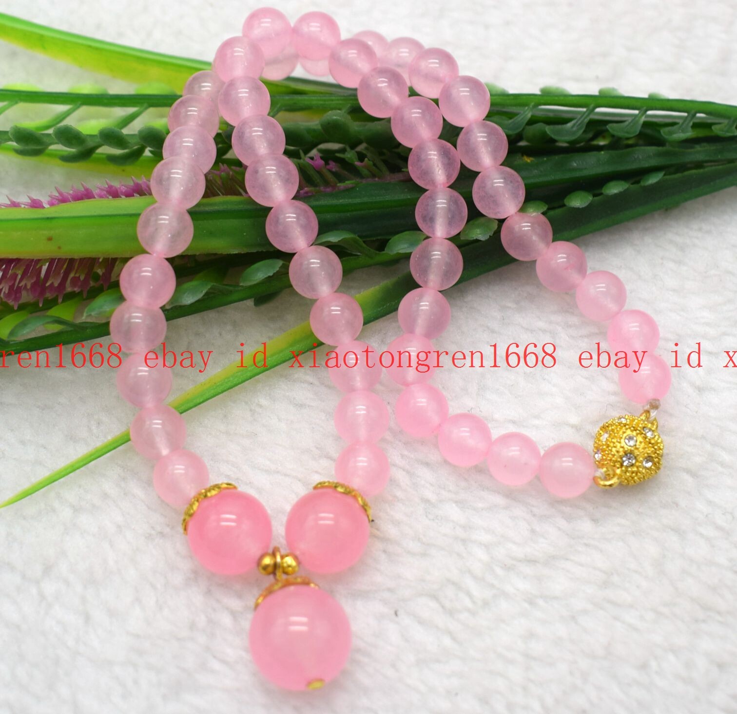 Charming 8mm & 12mm Pink Rose Quartz Gems Round Beads Pendant Necklace 16-26in