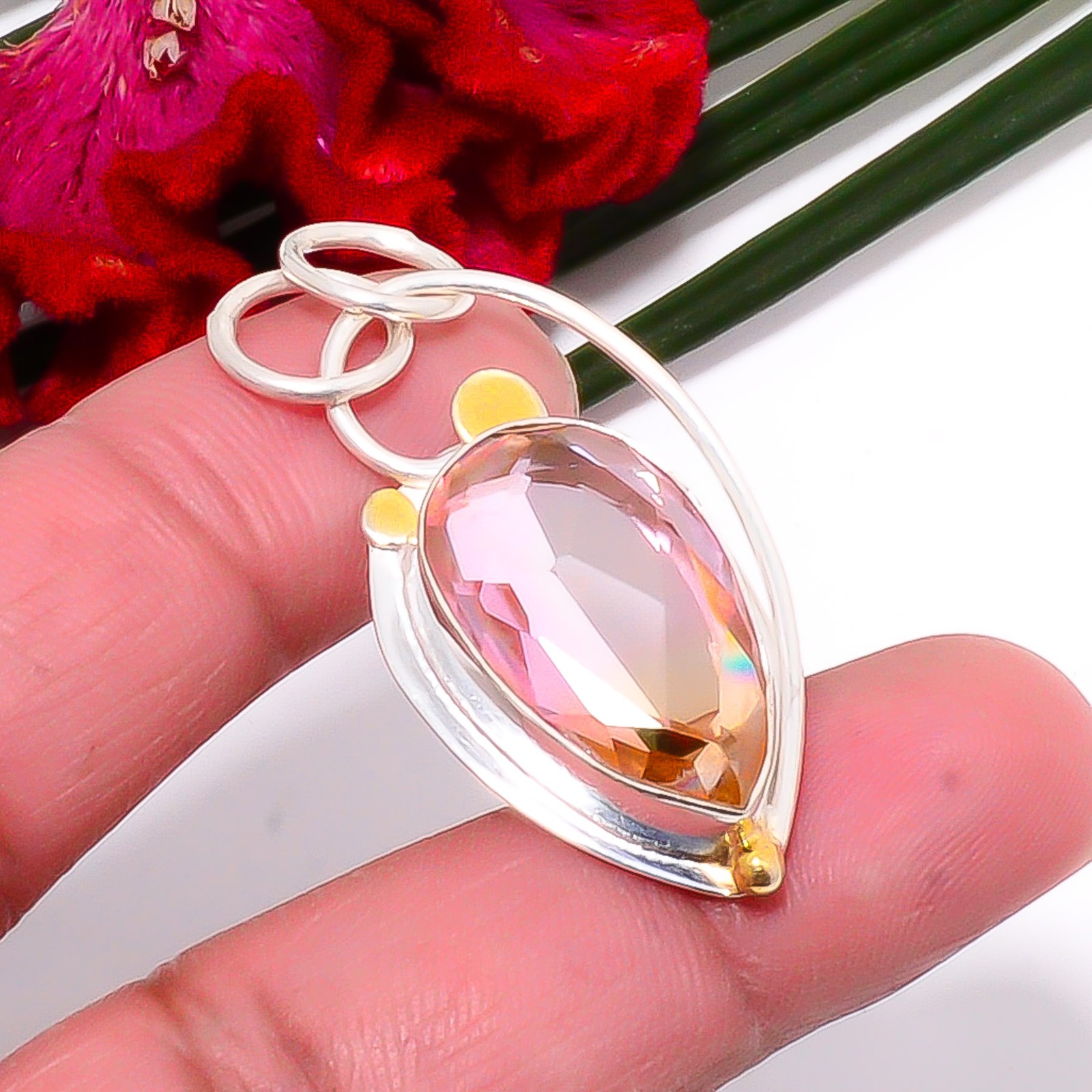 Bi-Colour Tourmaline 925 Sterling Silver Two Tone Pendant 1.64″ Sk47, Christmas