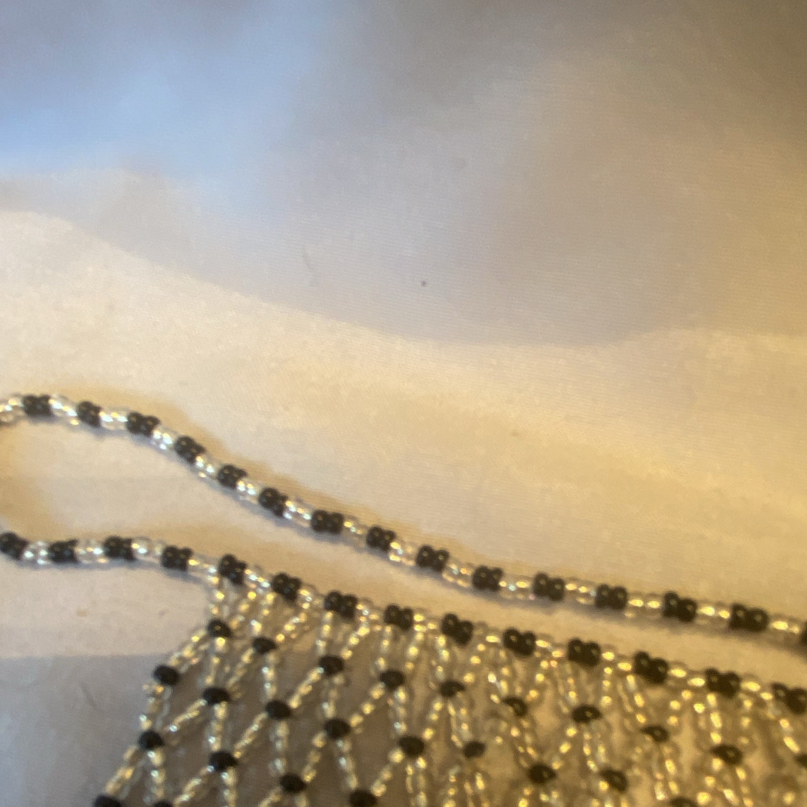 Black & Silver Beaded Crystal Bib Choker Necklace Ball/Bead Chain Barrel Clasp