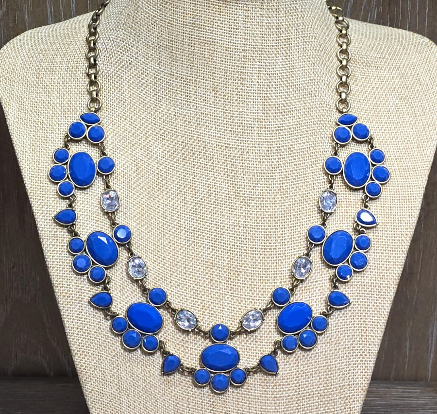 J Crew Necklace Statement Bib Faceted Blue Acrylic