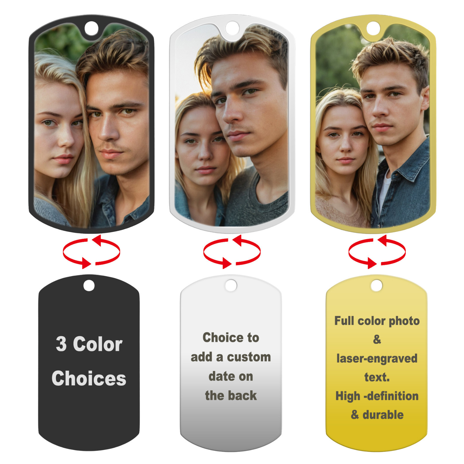 Personalize Full Color Photo Print Text Engrave Stainless Steel Dog Tag Necklace