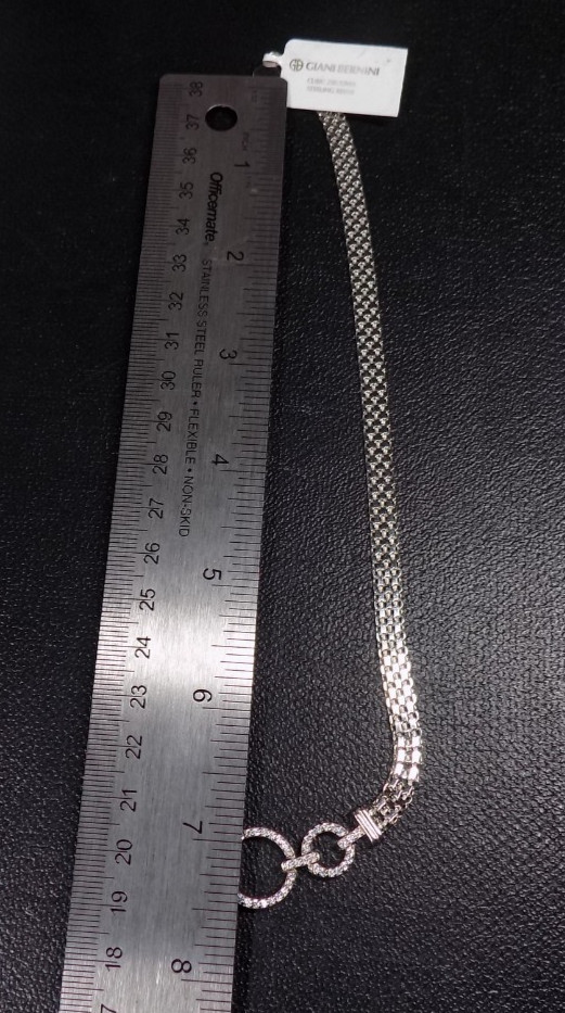 Cubic Zirconia Necklace 925 Sterling Silver Mesh White Colorless Circle Pendant