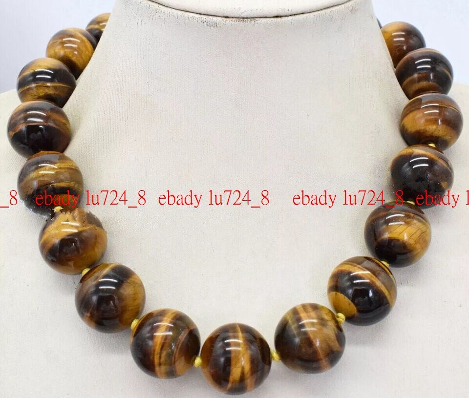Huge 20mm Natural Yellow Tiger’s Eye Round Gemstone Beads Necklaces 14-36”