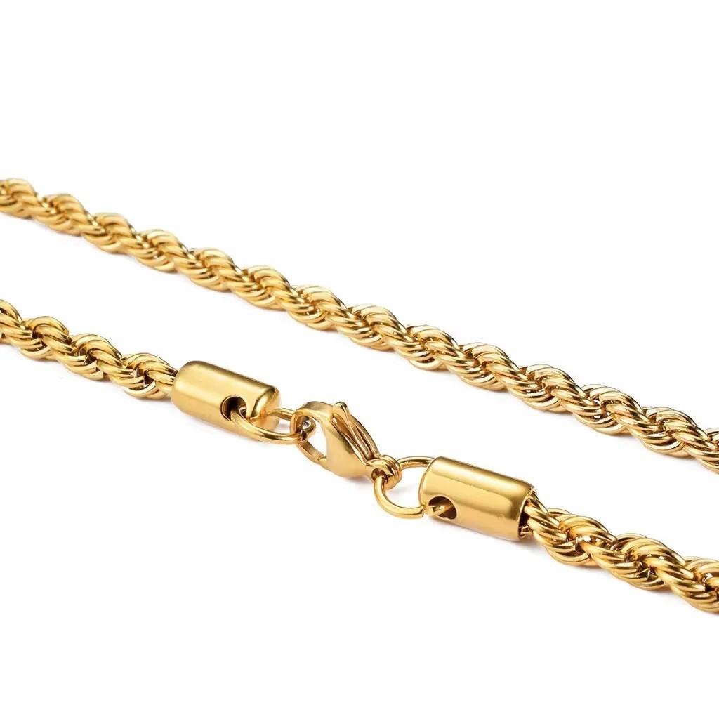 Stainless Steel Twisted Rope Chain Gold Plated Necklace Men Women