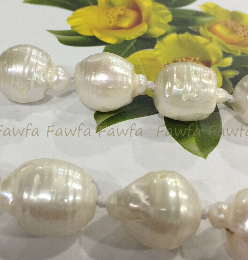 RARE HUGE 15x20MM WHITE SOUTH SEA BAROQUE KESHI AKOYA PEARL NECKLACE 14-36″