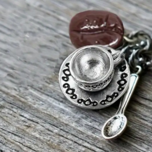 Coffee Lover Necklace Silver Chain Java Bean Cup Spoon Dainty Pendant Charms New