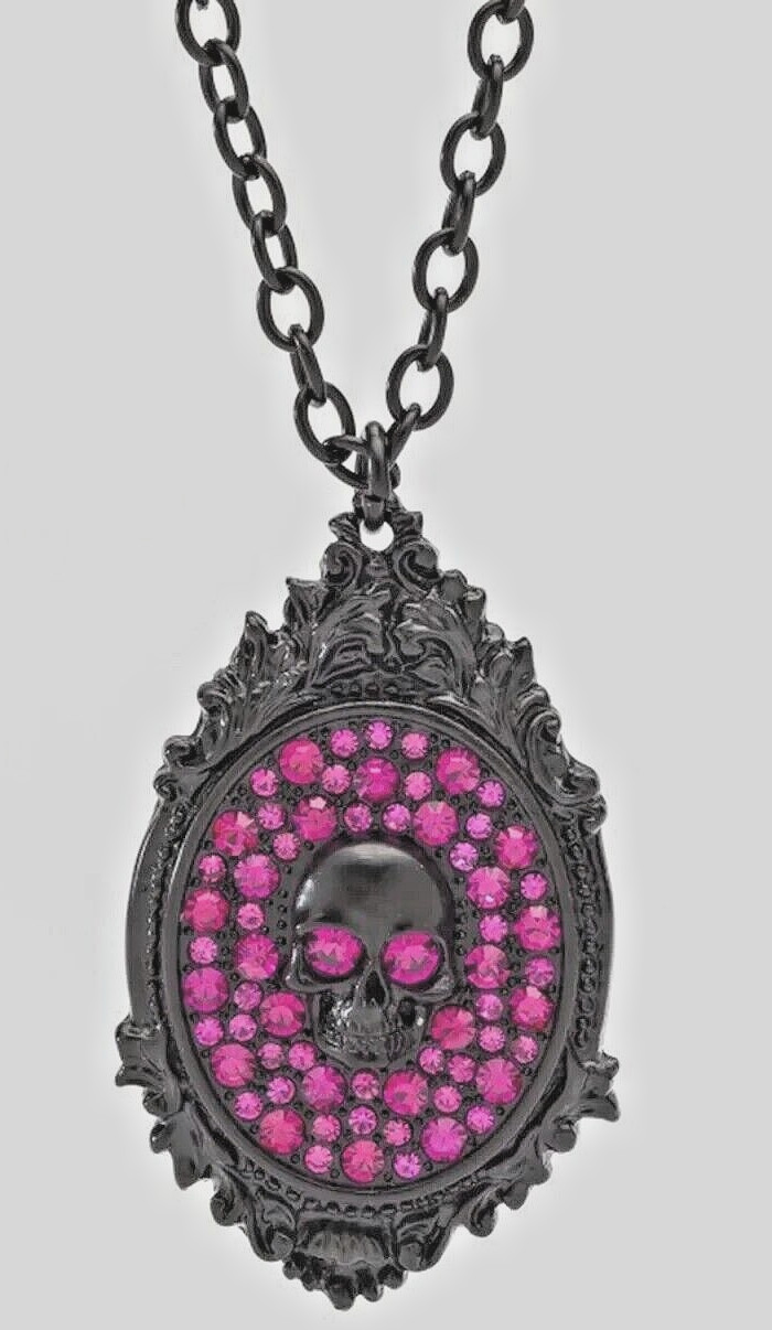 Skull Necklace Men Women Bling Red Rhinestones Skeleton Pendant Rock Rebel New