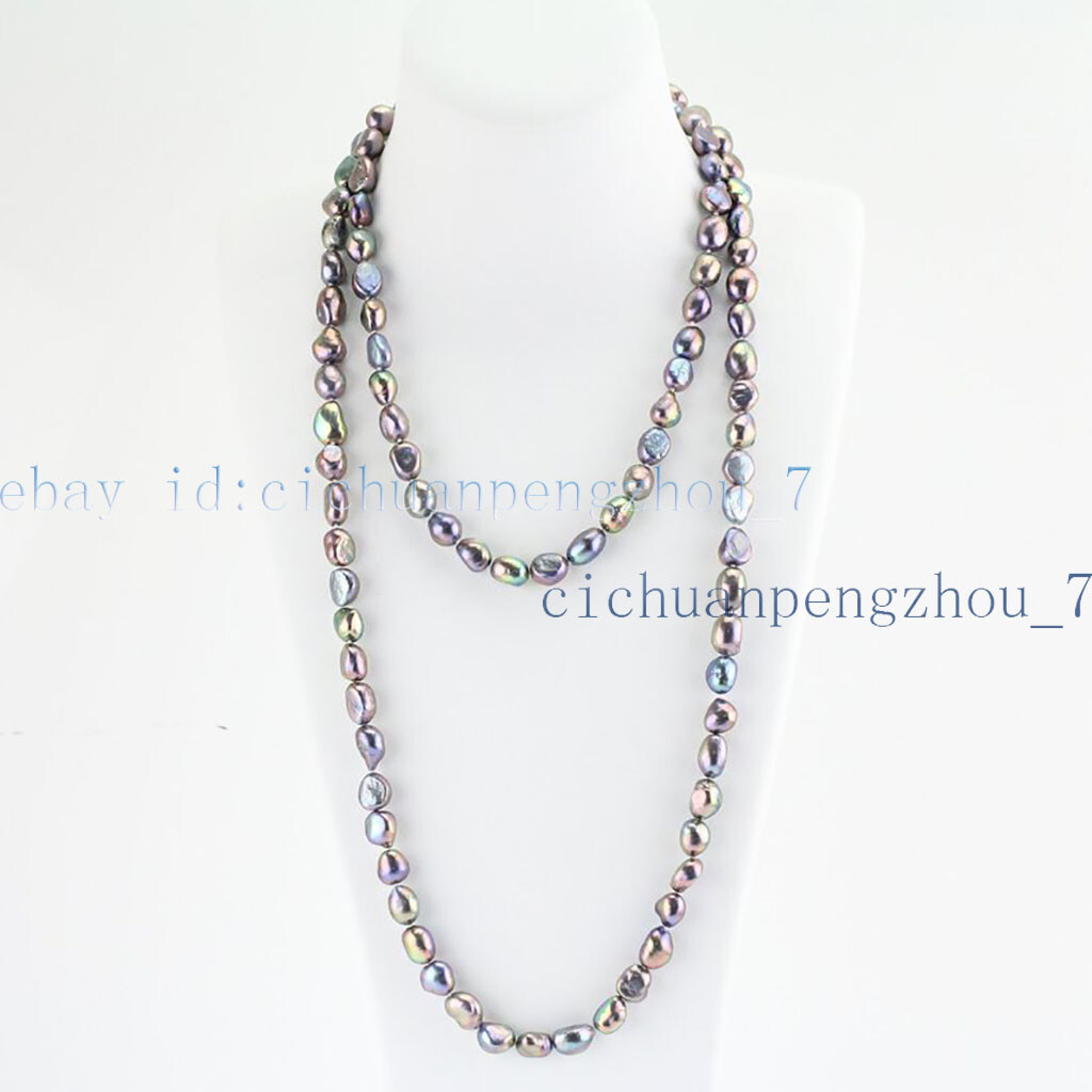 48” Natural 8-9mm Tahitian Peacock Black Baroque Pearl Long Necklace AA