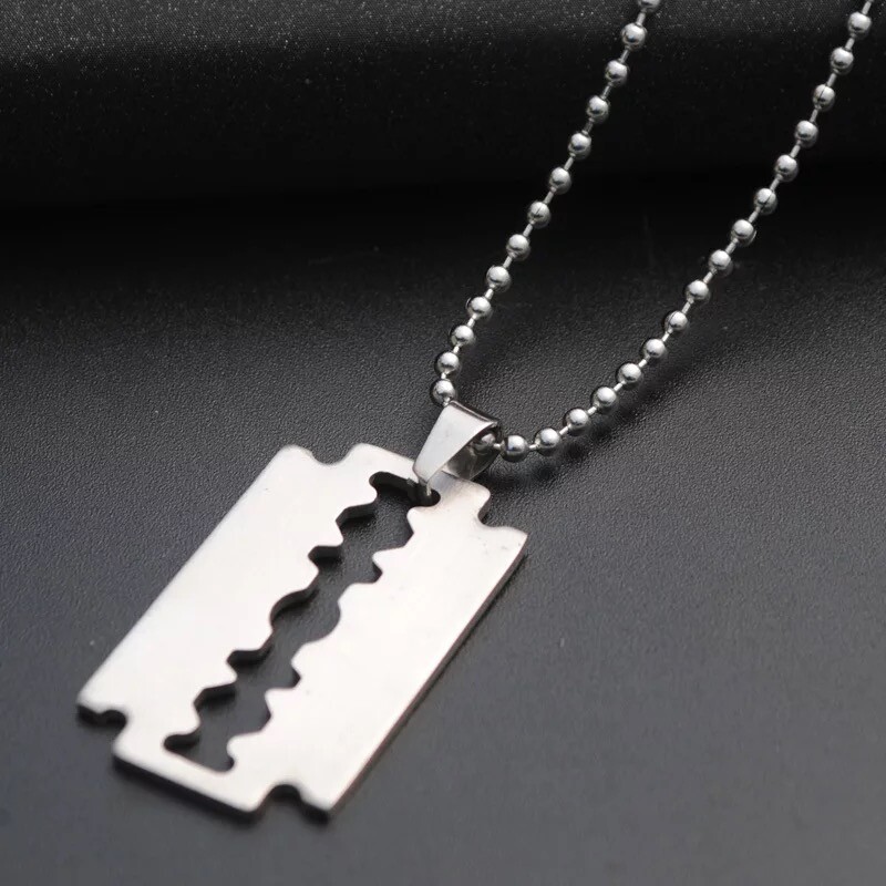 Stainless Steel Plain Silver Razor Blade Pendant Necklace Mens & Womens 18″- 30″