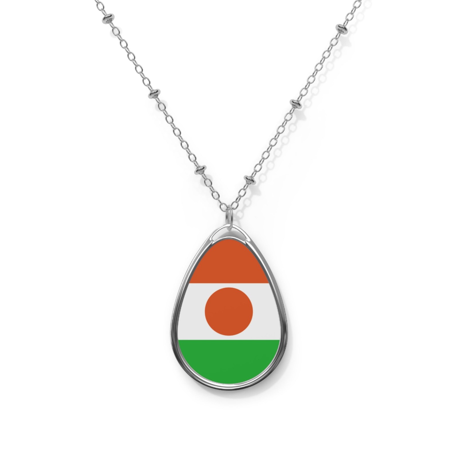 Niger Flag Oval Necklace – Nigerien Heritage Pendant – One Size / Silver