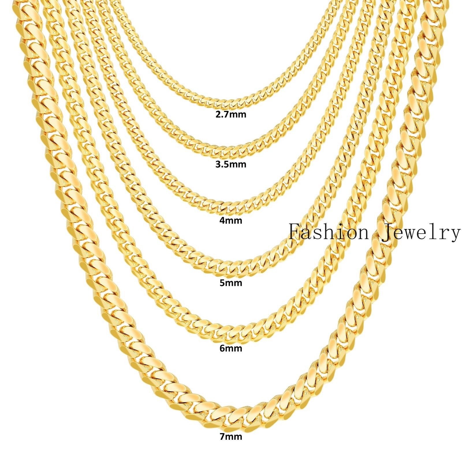 18K Yellow Gold Solid 2.7mm-7mm Miami Cuban Chain Necklace Mens Womens 16″-30″