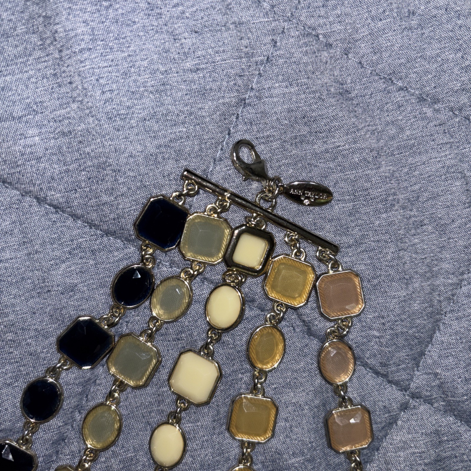 Anne Taylor Statement Necklace – 5-Strand Layered Geometric Enamel – 15in