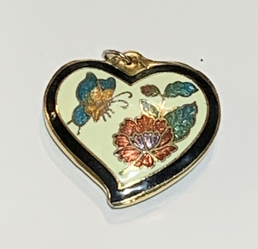 3 Various Enamel Pendants (Heart, Vase, Distelfink Bird) No Chains
