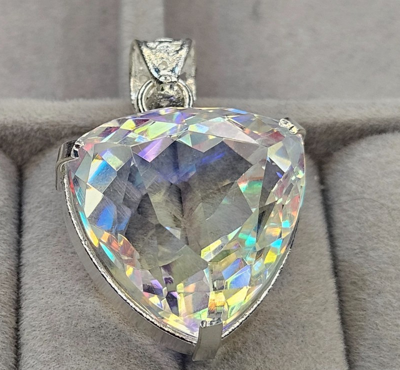 Certified Lab created Bi-Color A++Mystic Topaz Trillion 88-90 Ct Pendant Locket