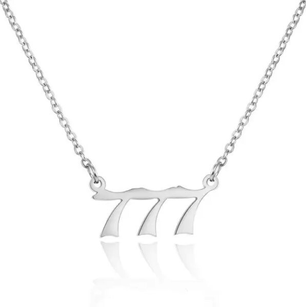 Silver 777 Angel Number Necklace, Jewelry Charms Minimalist Stainless Steel