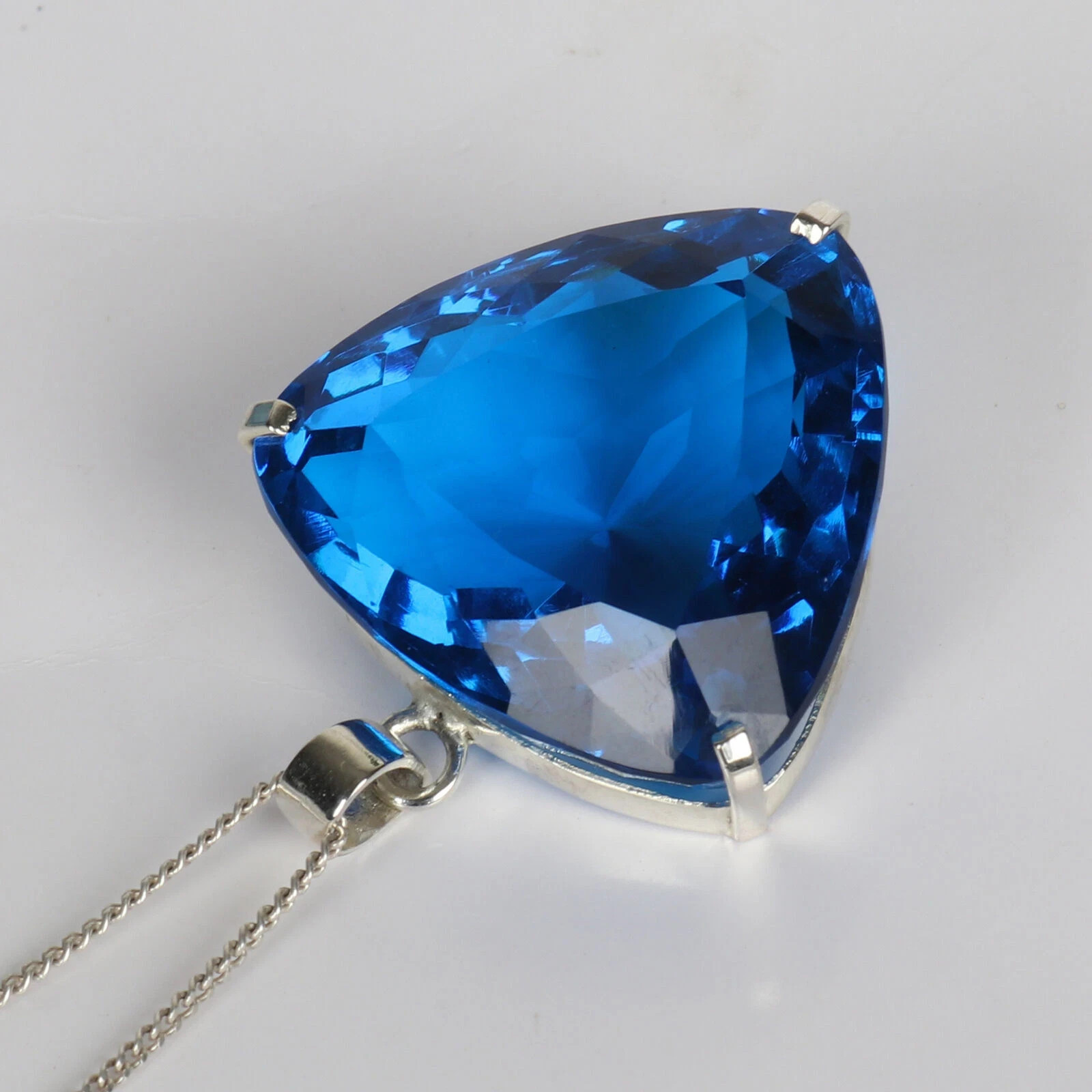 81.50 Ct Trillion Blue Topaz Pendant Sterling Silver Pendant Gemstone Jewelry