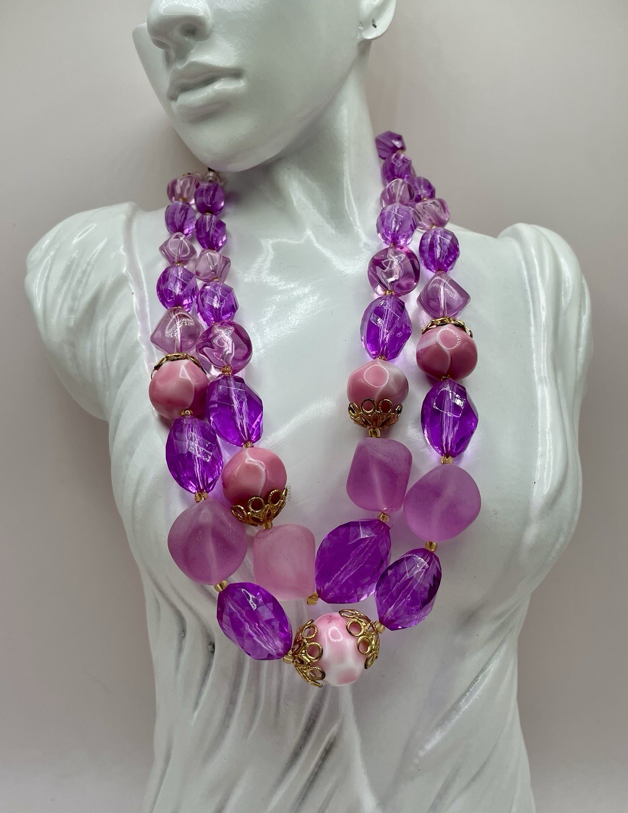 Mid Century Signed West Germany Lucite and Glass Beaded Necklace