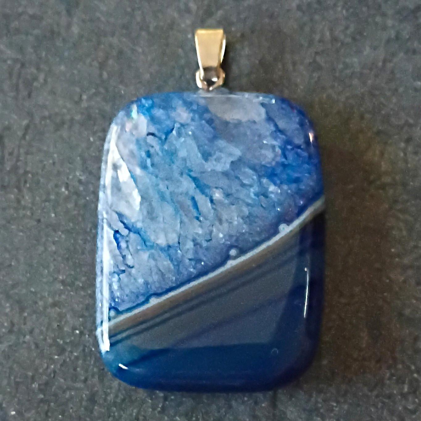 Blue Banded Agate Stone Rectangle Pendant 1 Gemstone w/ Metal Bail Charm