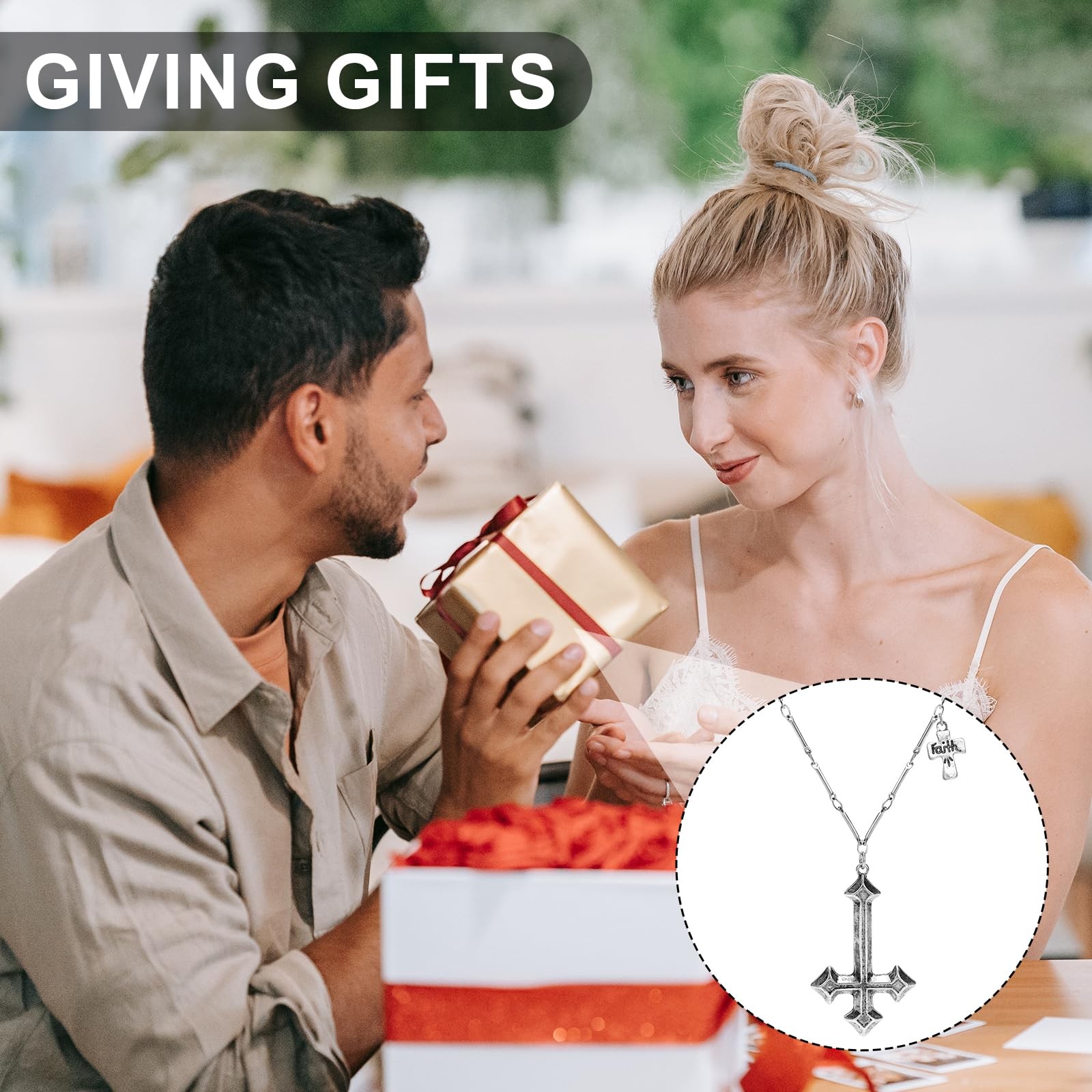 MUNORIAY Satanic Inverted Cross Necklace: Gothic ONE SIZE, Antique Silver