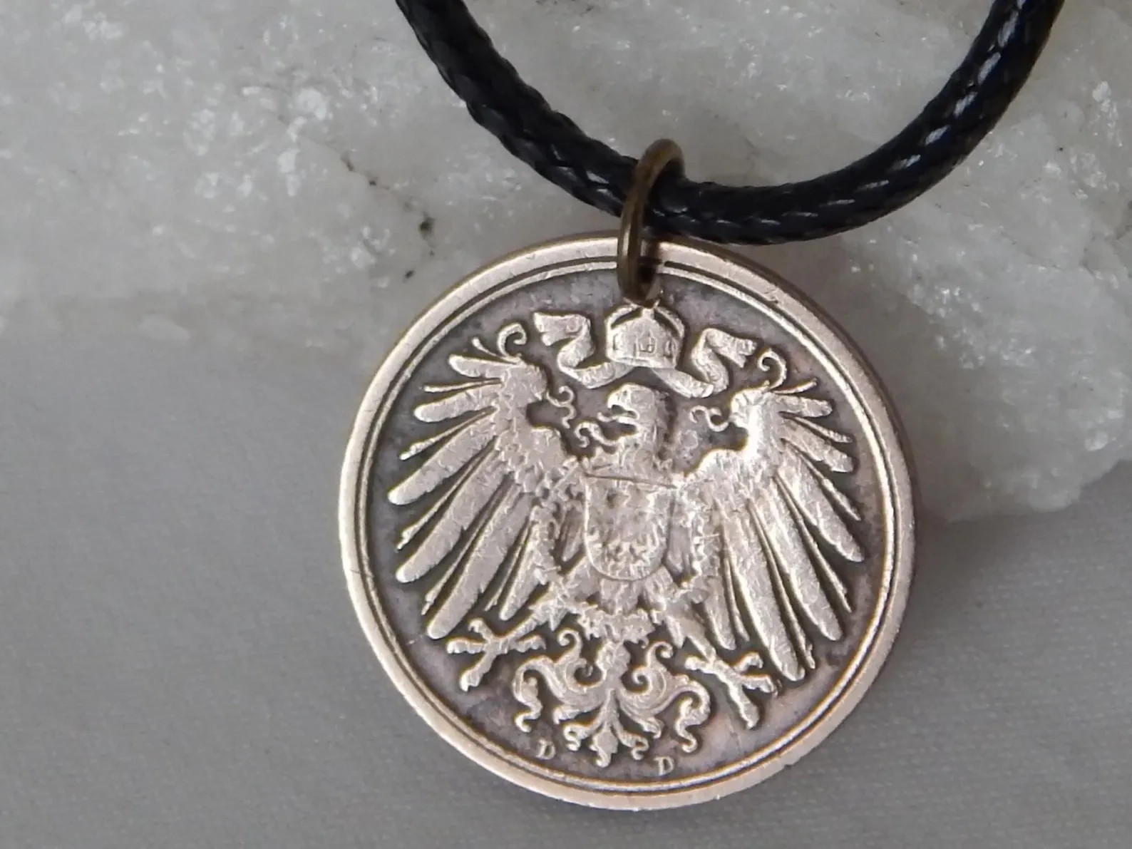 1908 Germany 1 Pfennig Coin Pendant Necklace Crowned Eagle #295