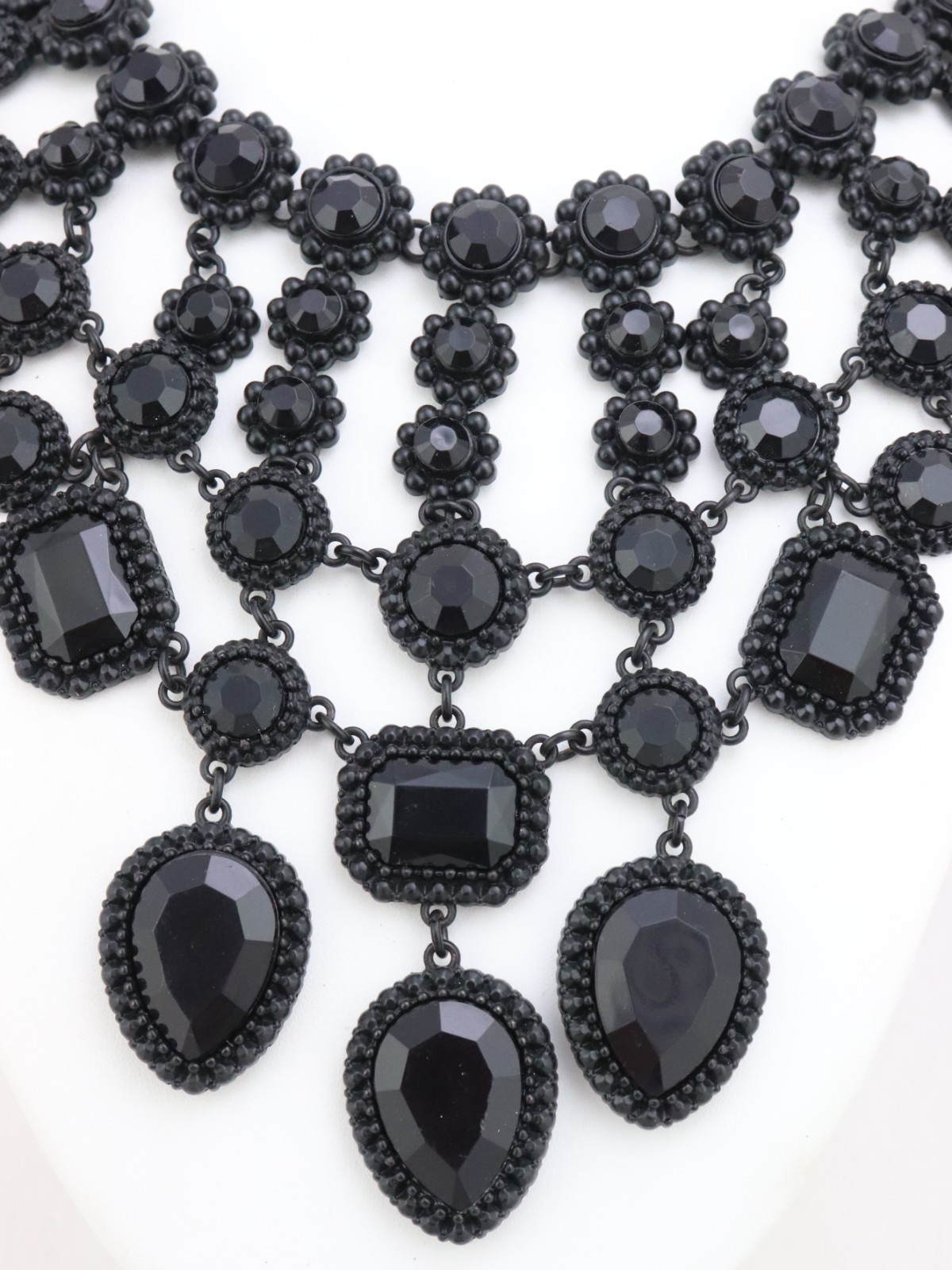 17-20″ ZARA Black Crystal Glass Rhinestone Bib Metal Chain Necklace