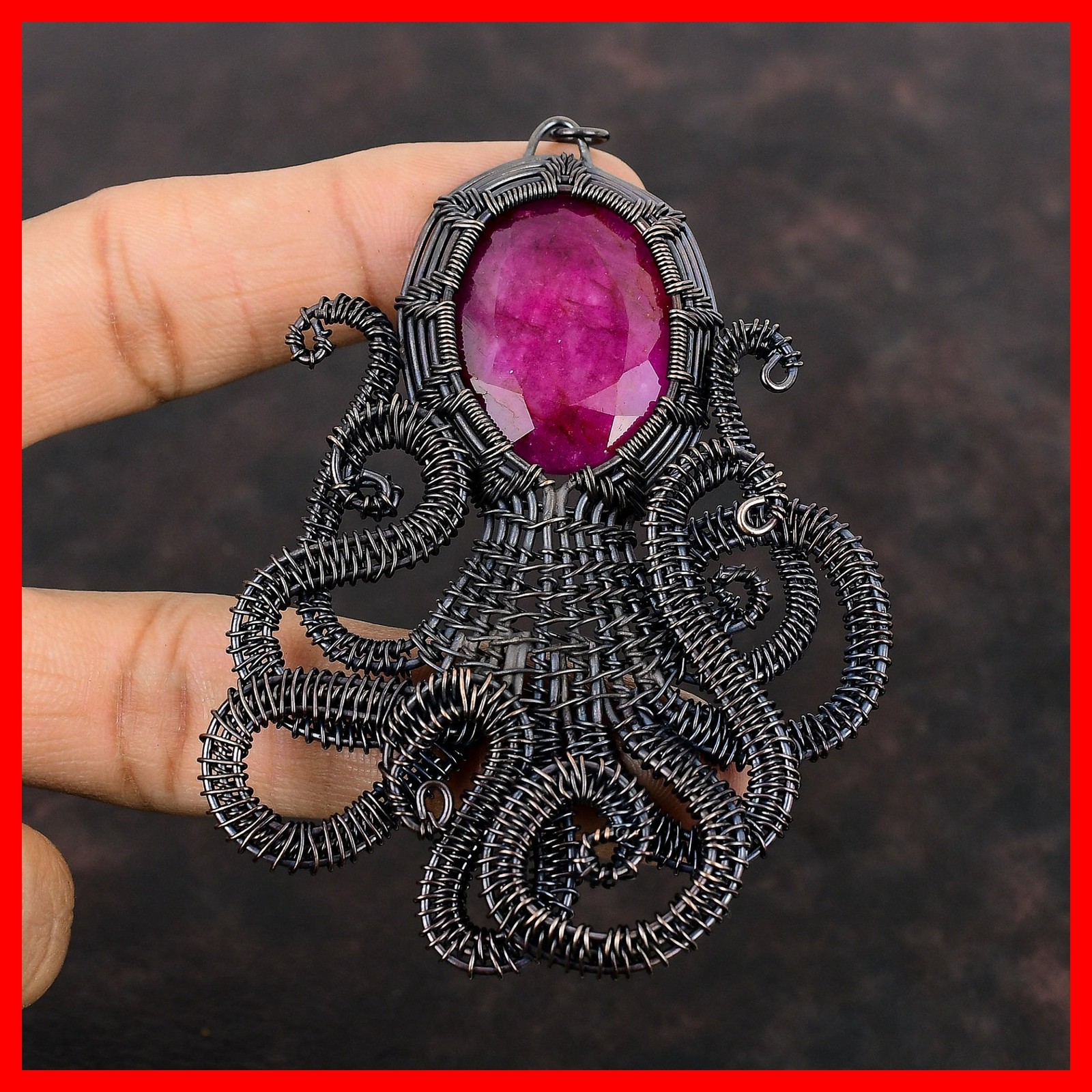 Copper Natural Kashmir Rubi Mother Octopus And Wire Wrapped Birthday New Pendant