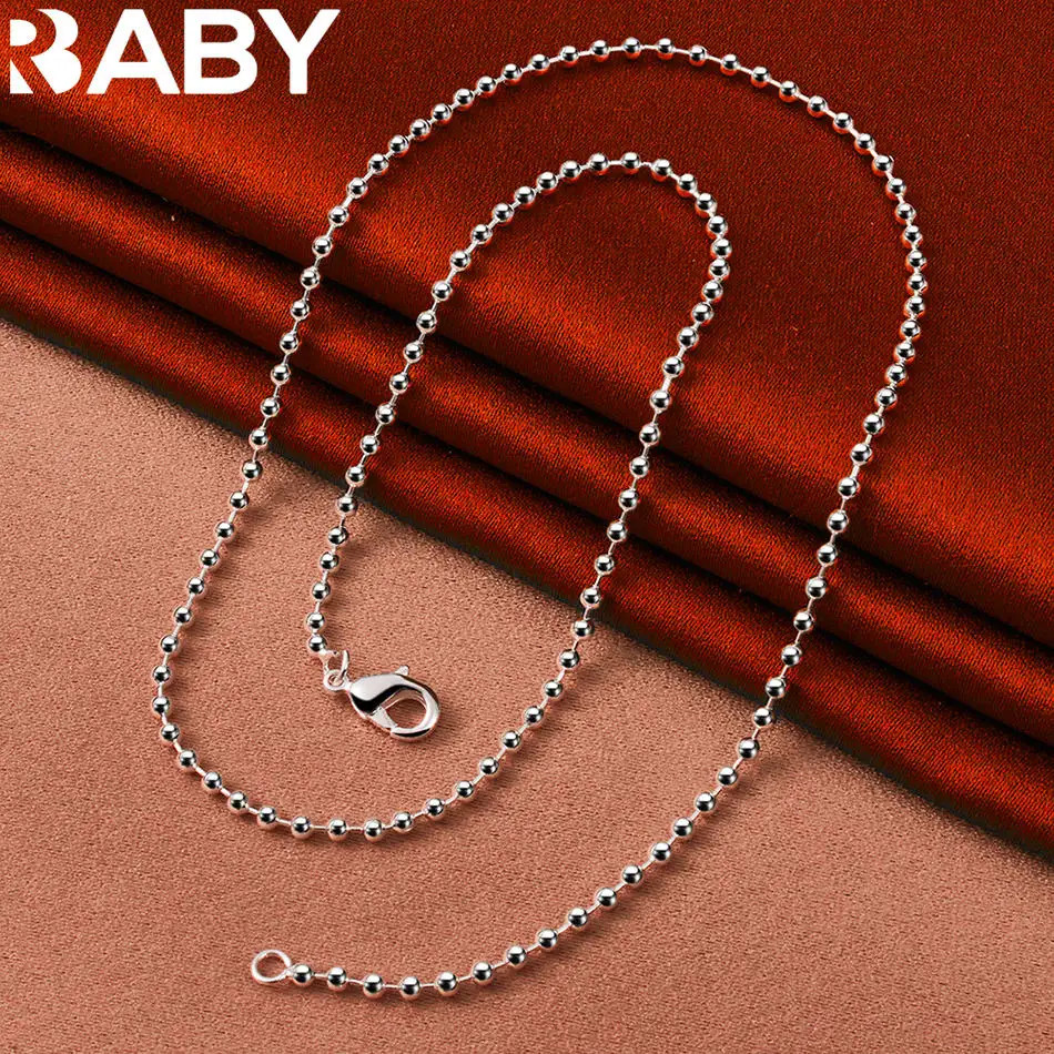 925 Sterling Silver 40-75cm 2mm Beads Necklace Women Anniversary Gift Jewelry