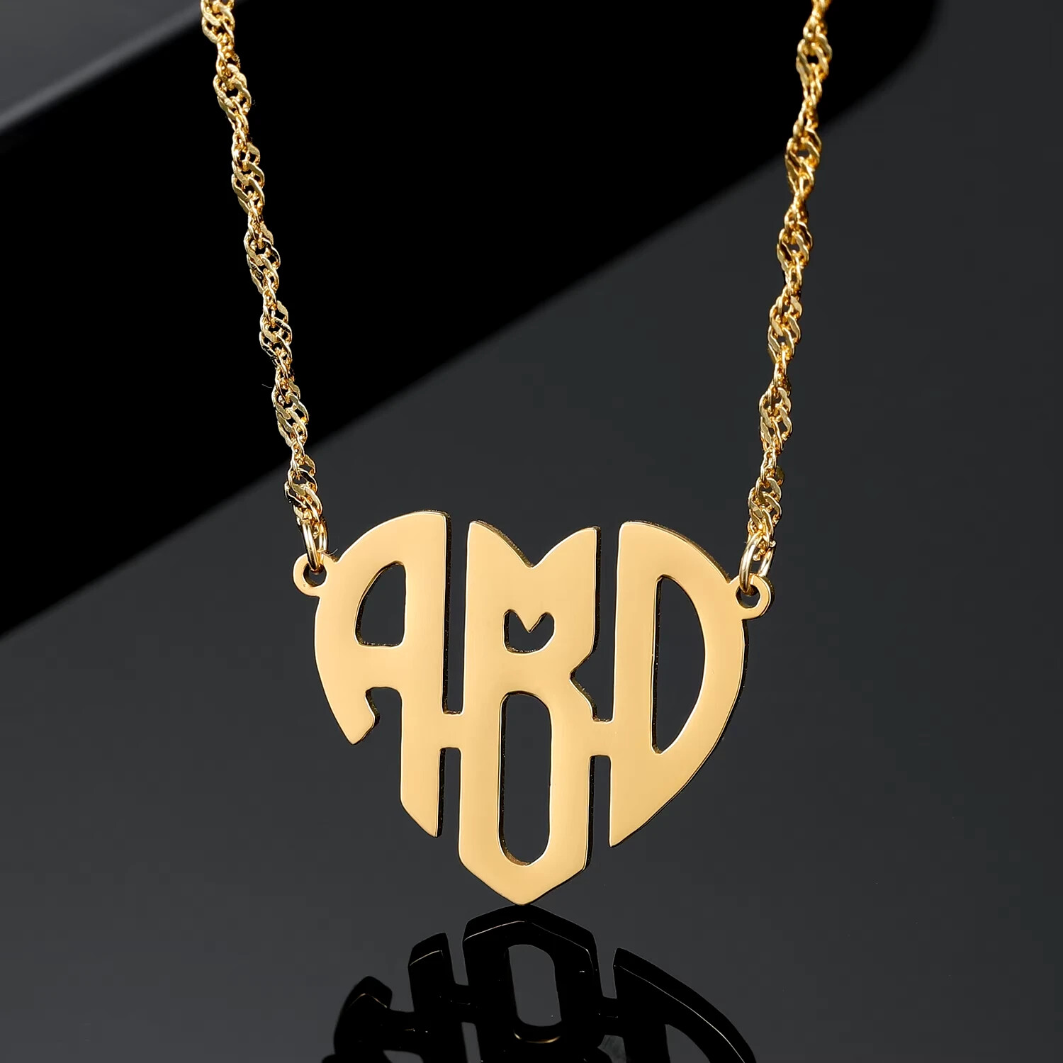Personalized Custom Heart Monogram Necklace Name Initials Jewelry Pendant Women