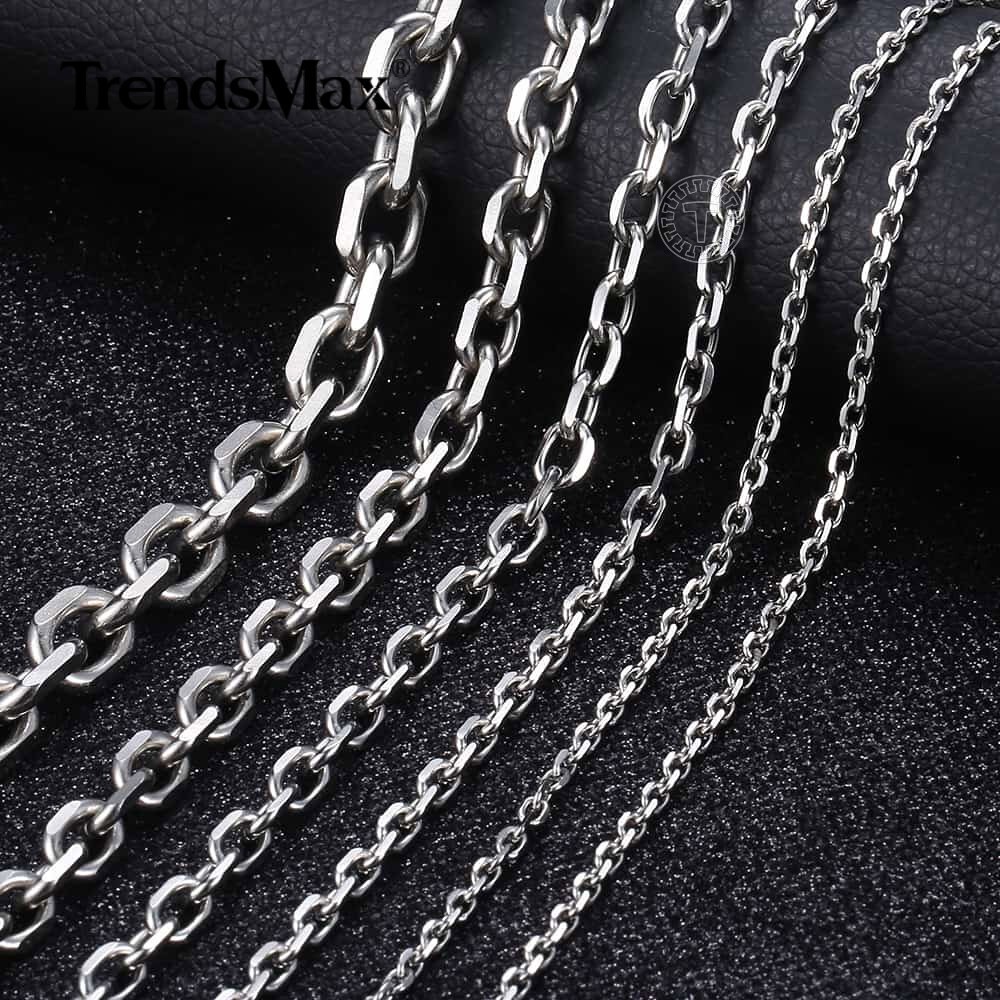 3-9mm 18-24″ Stainless Steel Mens Silver Diamond Cut Rolo Cable Chain Necklace