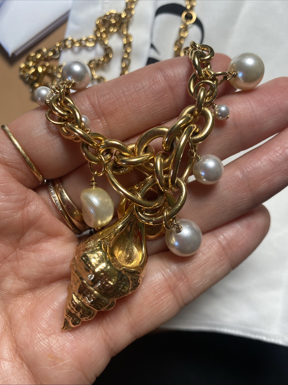 Chloe Shell pearl charm Gold Stone Designer Collection