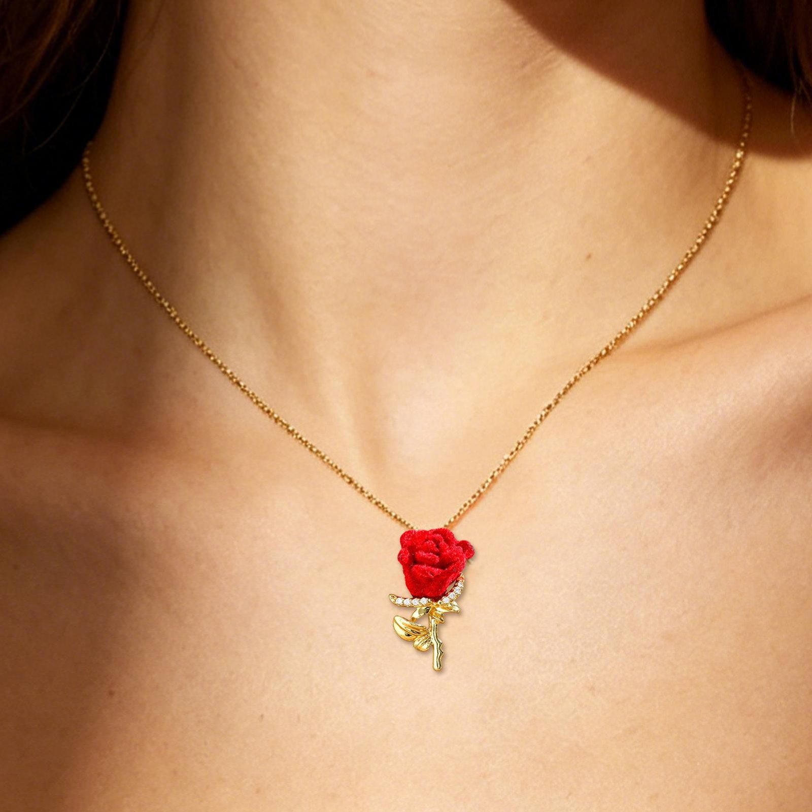 Rose Gold Necklace for Women – Dainty Flower Pendant Necklace, Gold Necklace