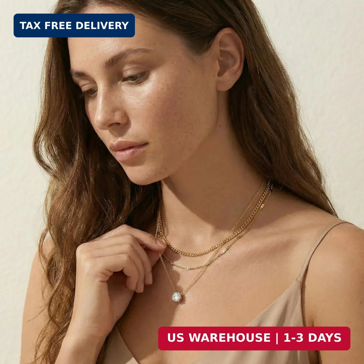 WomenGifts Layered Gold Necklaces for Women, 14K Gold Sterling Silver Plated Dai