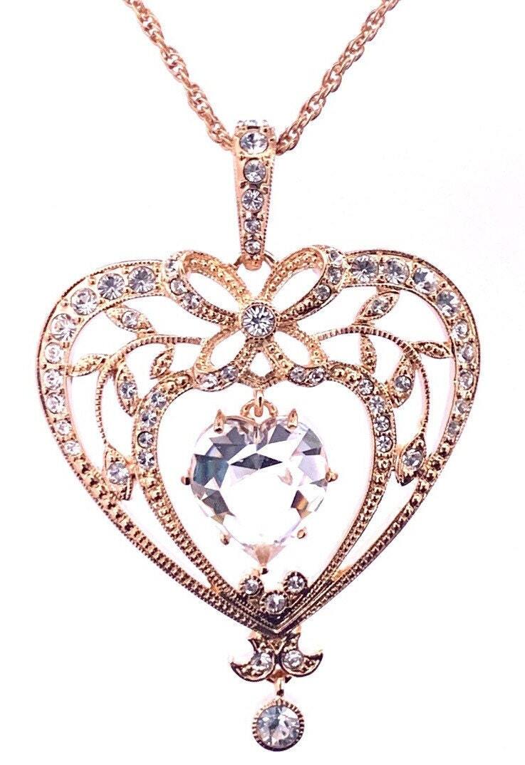 April Birthstone Gold Plated Necklace Set With A Heart Shaped Diamond Crystal