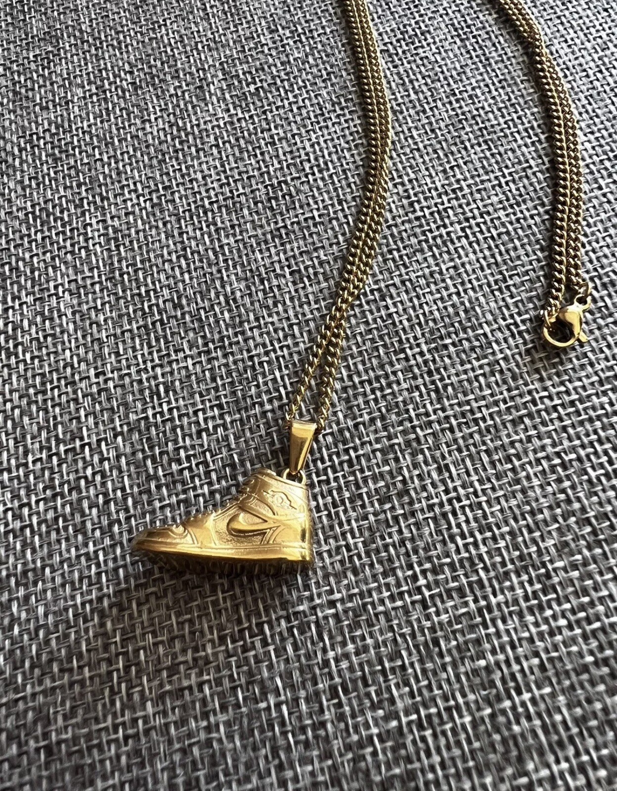 Gold 3D Nike Air Jordan 1 Shoe Pendant + 20” Necklace Stainless Steel