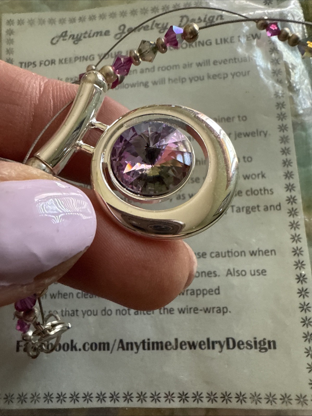 Anytime Jewelry Design Iridescent Aurora Borealis Necklace 20″ Silver tone
