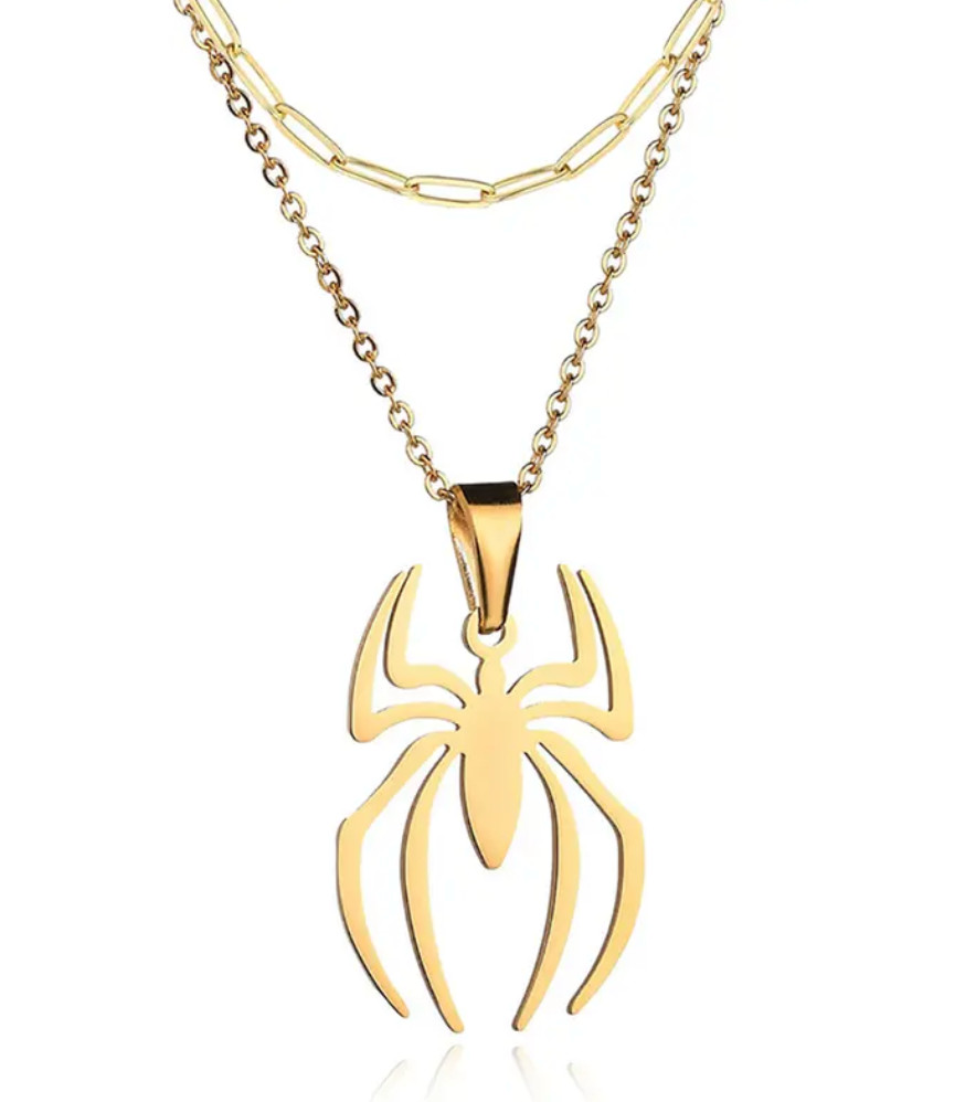Spider Necklace For Men Women Titanium Stainless Steel Gold Silver Black Cuban