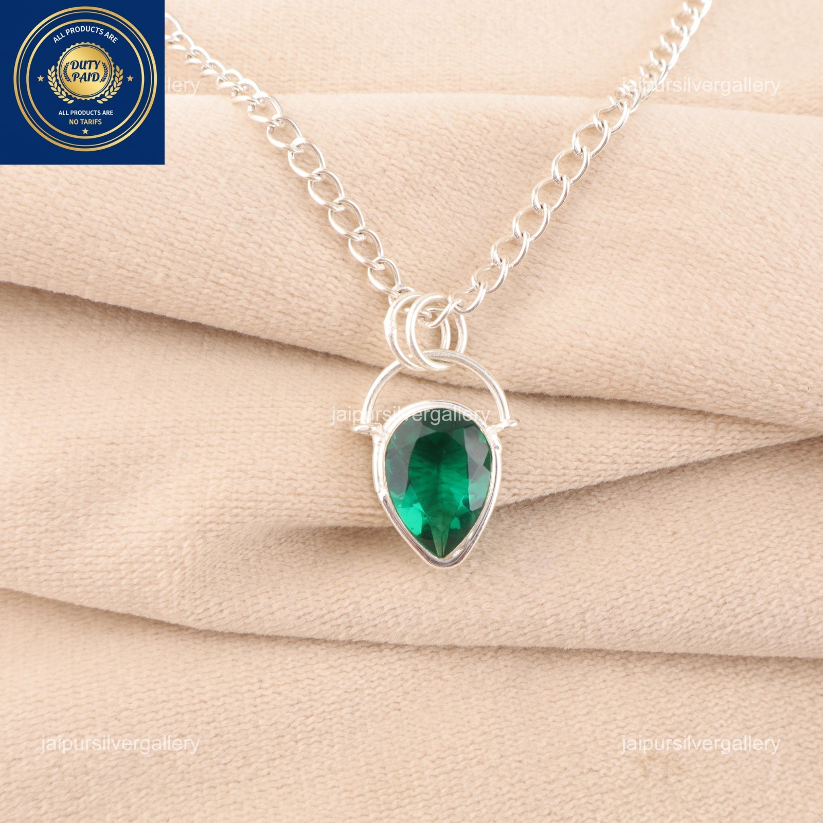 925 Silver Emerald Gemstone Jewelry Handmade Unique Pendant 1.01″ For Mother