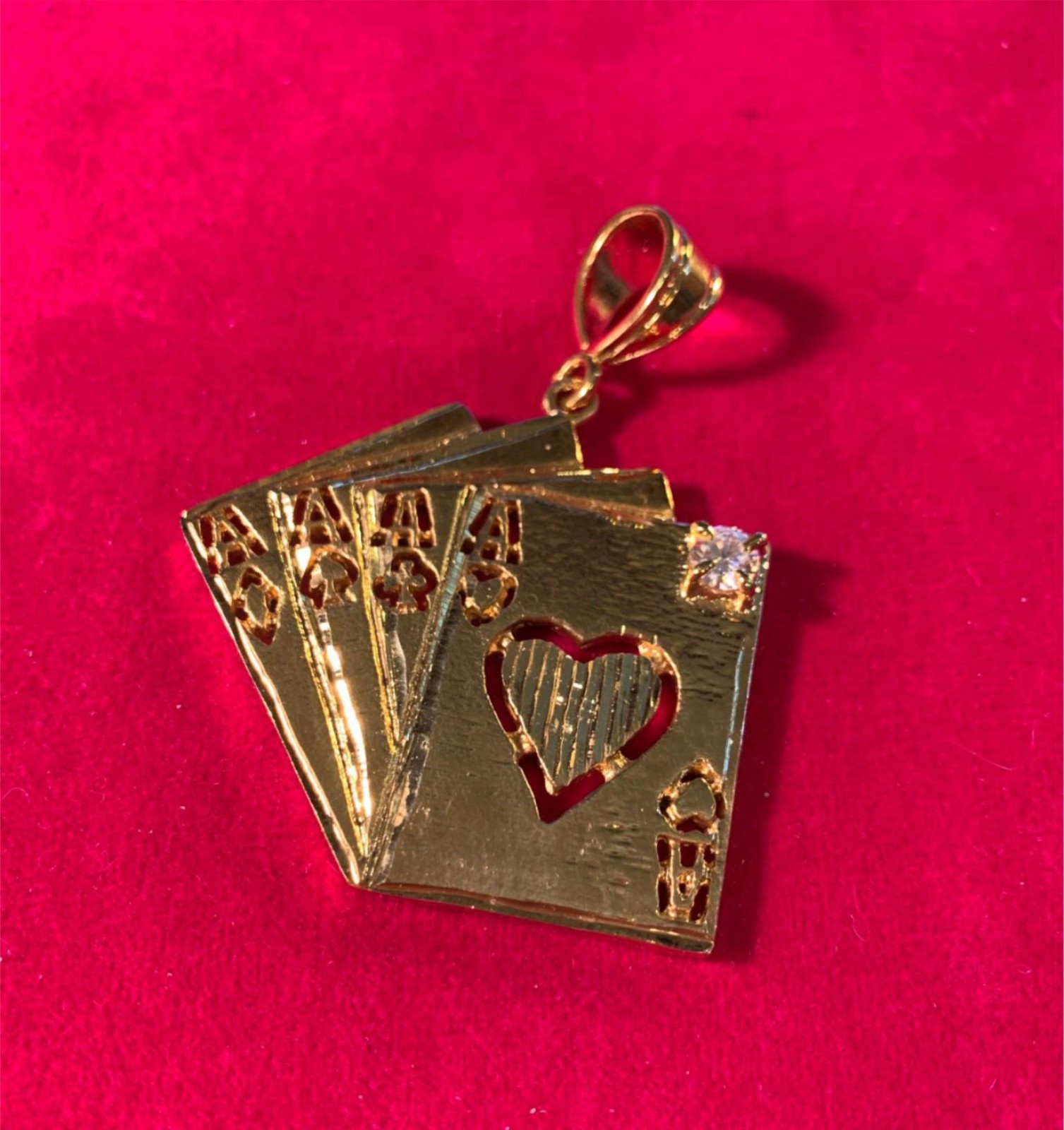 14KT GOLD PLATED GAMBLING 4 ACES & CZ CHARM &16″-30″ 3MM ROPE CHAINS -4810
