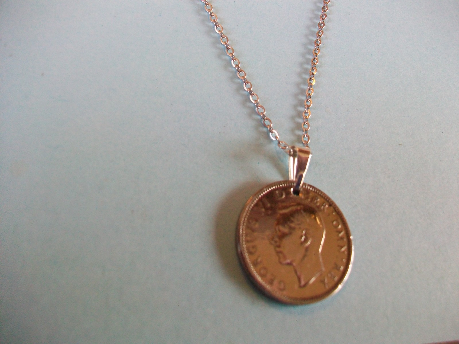 SHILLING COIN – ENGLISH – SILVER FINE LINK CHAIN PENDANT NECKLACE – 1948 to 1951