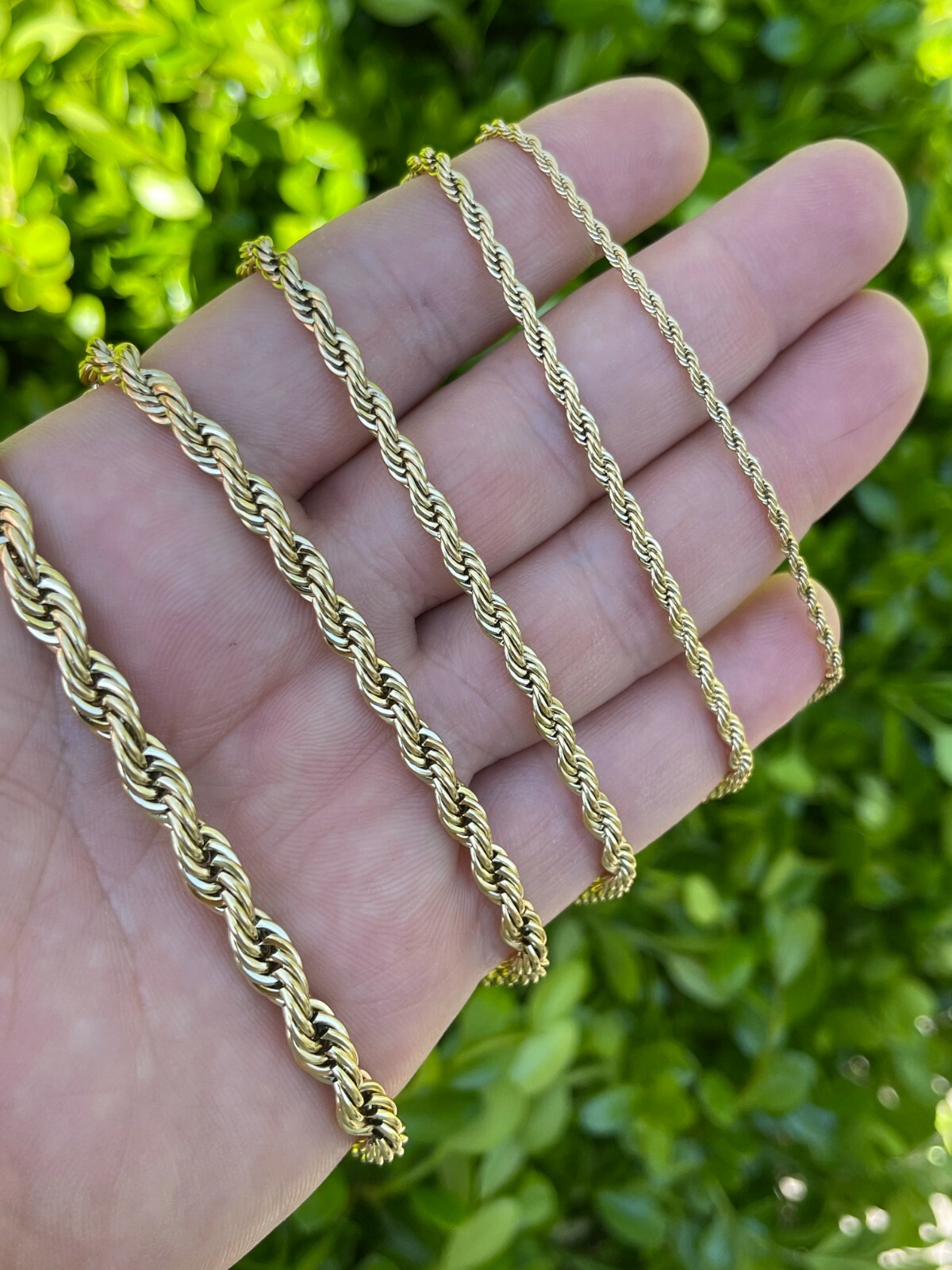 Cadena De CUERDA Real Para Hombre Acero Inoxidable Bañado En Oro De 14K !